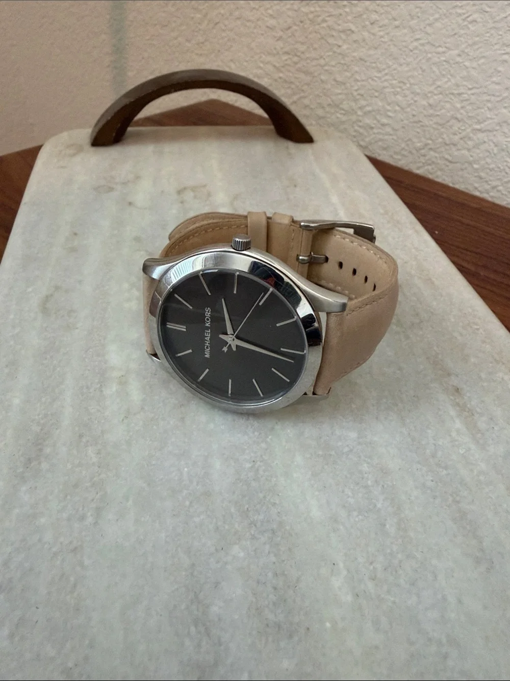 Michael Kors Taupe Leather Strap Watch with Gray Dial
